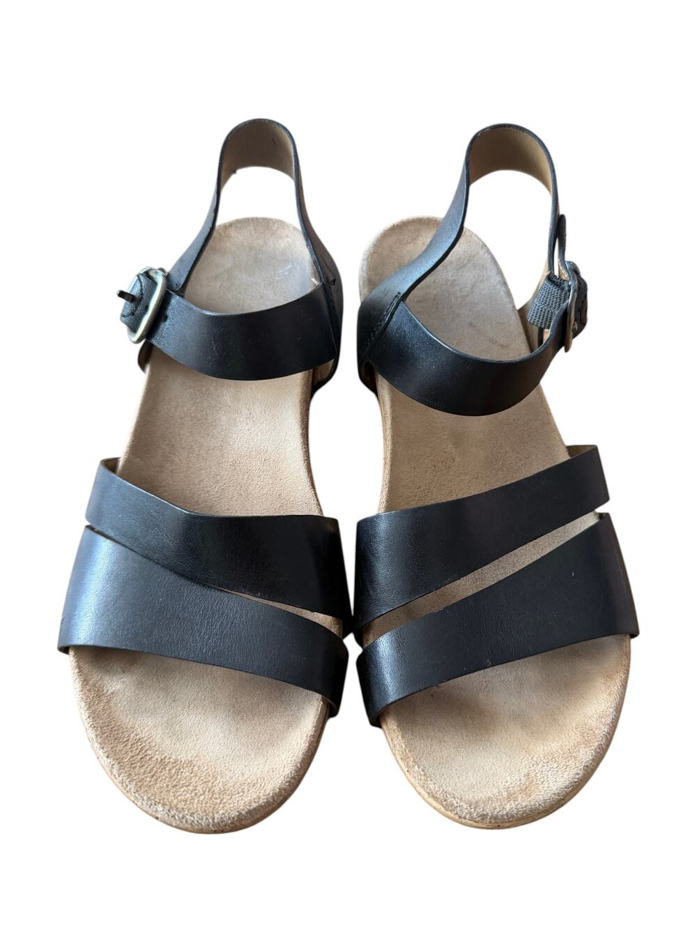 Dansko Leather Wedge Sandals Black Crisscross Strap Women's 7 (EU 37) GUC